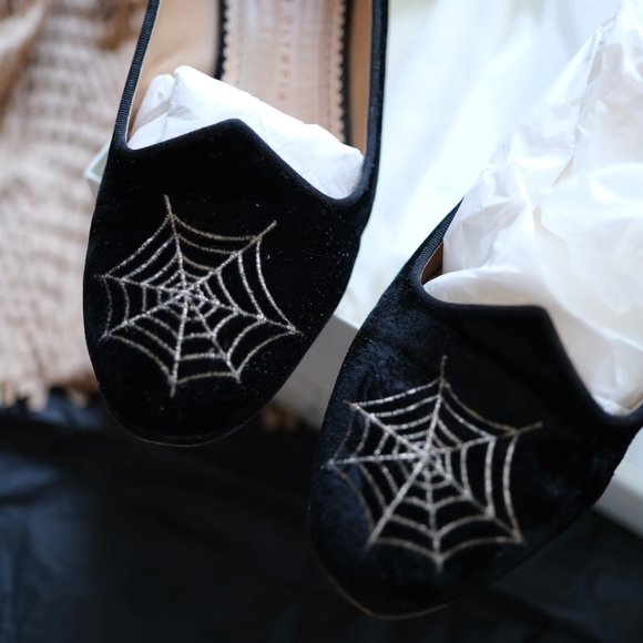 CHARLOTTE OLYMPIA Black Velvet Spider Web Flats (Size 37) - Picture 4 of 8